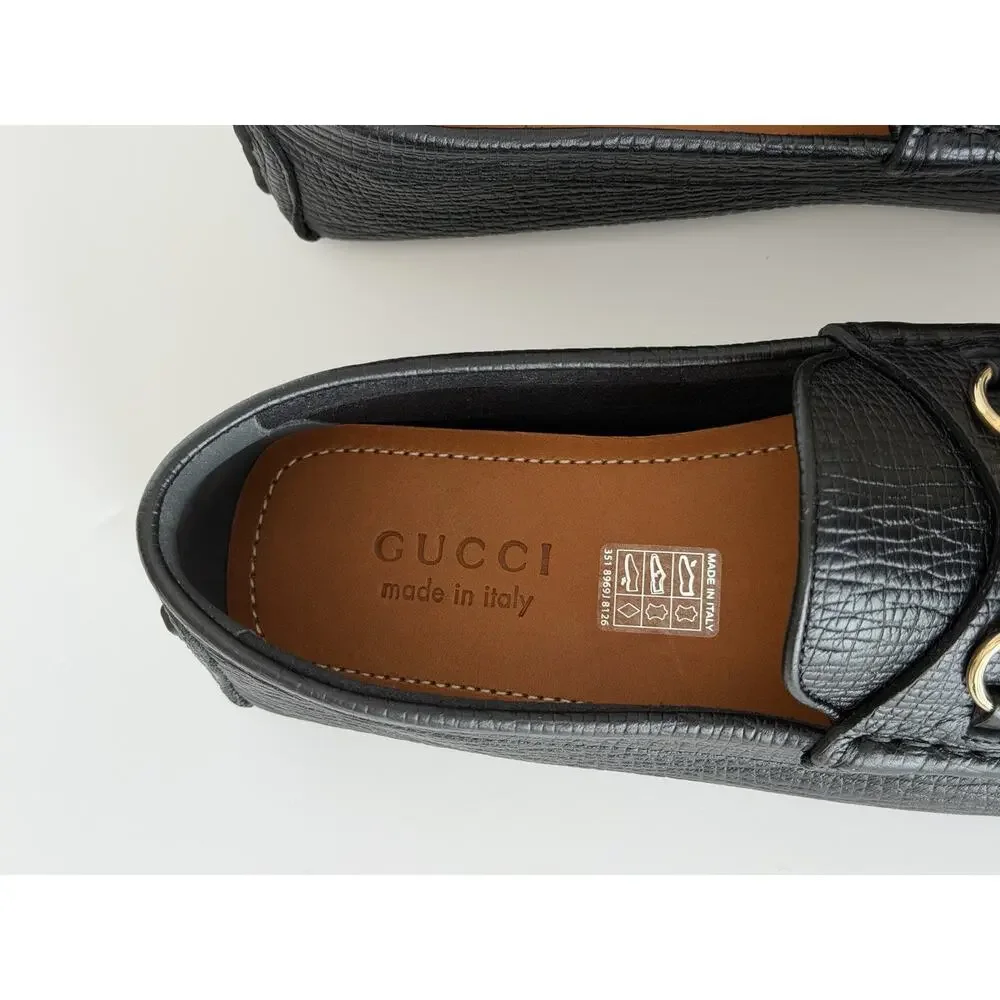 Gucci Leather Horsebit Driver Loafers Shoes Black 8.5 US (8 Gucci) 674254 NIB